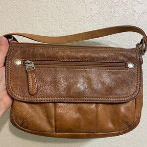 Vintage Fossil Crosstown Crossbody Bag Pebbled Leather Chestnut Brown
